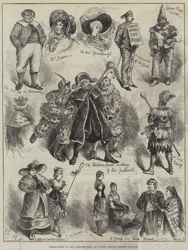 Charaktere im Kostümball im Colney Hatch Irrenhaus von Harry Furniss