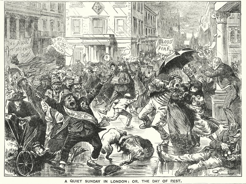 Punch-Karikatur: Ein ruhiger Sonntag in London; oder, der Ruhetag (Stich) von Harry Furniss
