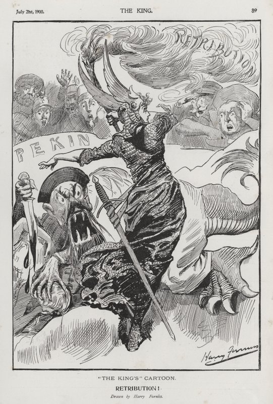 Vergeltung, Karikatur zur Boxer-Rebellion in China von Harry Furniss