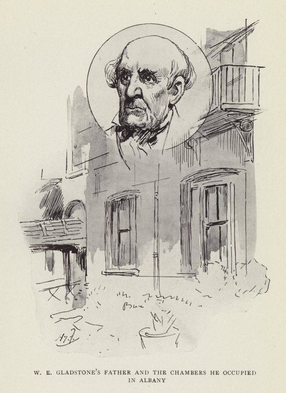 W. E. Gladstones Vater und die Kammern, die er in Albany bewohnte von Harry Furniss