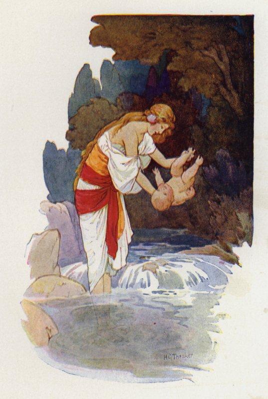 Achilles, als Thetis das Kind eintauchte, hielt sie ihn an einer Ferse von Harry George Theaker