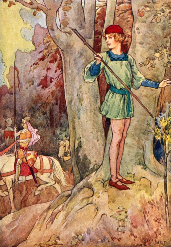 Perceval erblickt drei Ritter der Tafelrunde von Harry George Theaker