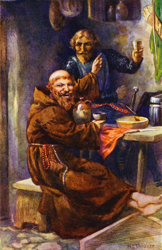Der Schwarze Ritter genießt die Gastfreundschaft des fröhlichen Einsiedlers von Harry George Theaker