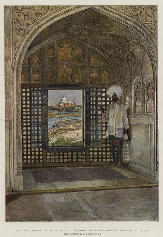 Das Taj Mahal, gesehen aus einem Fenster des Palastes von Shah Jehan in Agra von Harry Hamilton Johnston