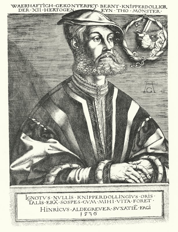 Bernhard Knipperdolling, deutscher Täuferführer und einer der Anführer des Münsteraner Aufstands von 1534-1535 von Heinrich (after) Aldegrever