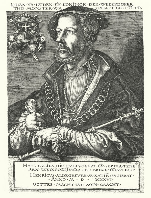 Johann von Leiden, niederländischer Täuferführer und einer der Anführer des Münsteraner Aufstands von 1534-1535 von Heinrich (after) Aldegrever