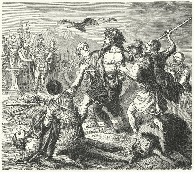Gefangennahme von Tetobod, König der Teutonen, durch die Römer nach der Schlacht bei Aquae Sextiae von Heinrich Leutemann