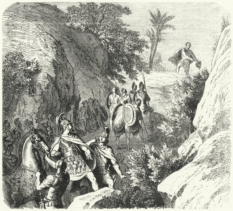 Perseus von Makedonien auf dem Marsch durch die Schluchten von Thessalien von Heinrich Leutemann