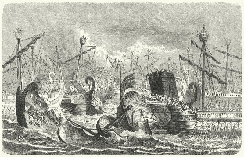 Sieg der römischen Flotte über die Karthager in der Schlacht bei den Ägaten, 241 v. Chr. (Stich) von Heinrich Leutemann
