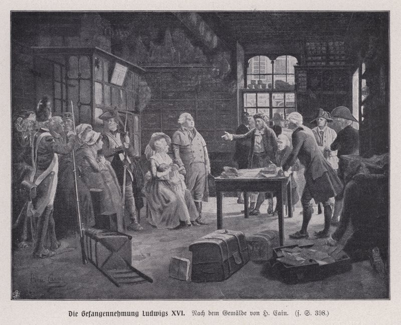 Verhaftung von König Ludwig XVI. von Frankreich und seiner Familie in Varennes während des Fluchtversuchs nach der Französischen Revolution von Henri Cain