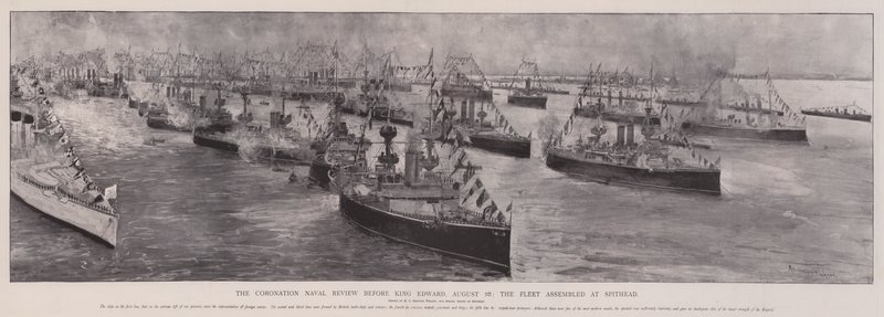 Die Krönungsflottenparade vor König Edward, 16. August, die Flotte versammelt sich in Spithead von Henry Charles Seppings Wright