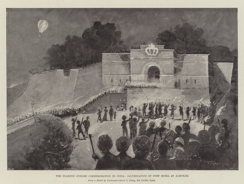 Die Diamant-Jubiläumsfeier in Indien, Beleuchtung von Fort Moira in Almorah von Henry Charles Seppings Wright
