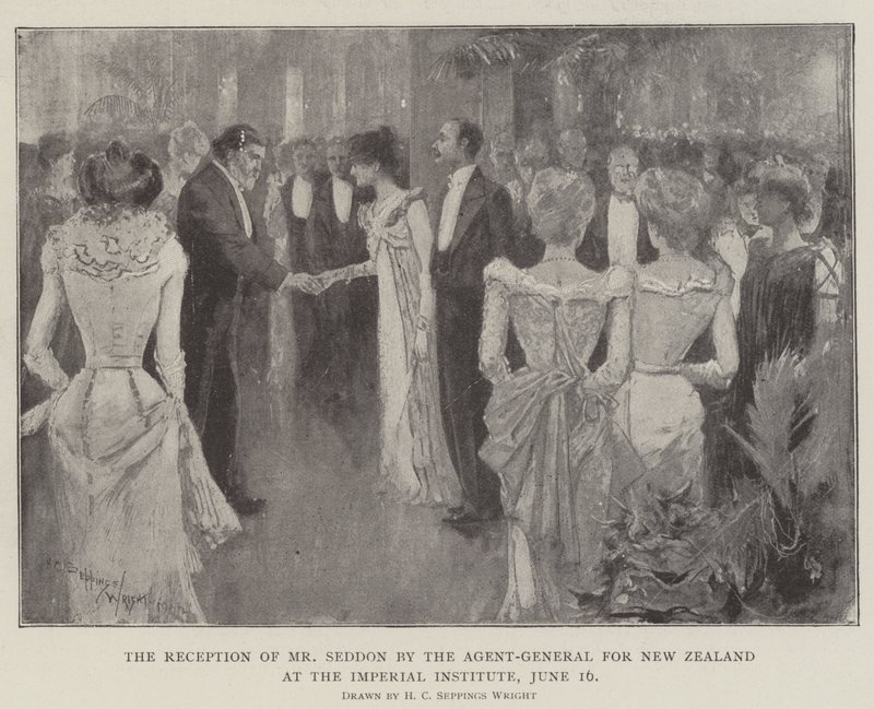 Der Empfang von Mr. Seddon durch den Generalagenten für Neuseeland am Imperial Institute, 16. Juni von Henry Charles Seppings Wright