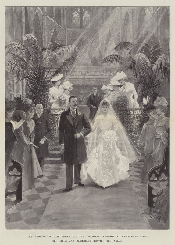 Die Hochzeit von Lord Crewe und Lady Margaret Primrose in der Westminster Abbey, das Brautpaar verlässt den Altar von Henry Charles Seppings Wright