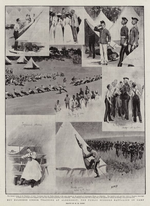 Jungensoldaten in Ausbildung in Aldershot, das Bataillon der öffentlichen Schulen im Lager von Henry Marriott Paget