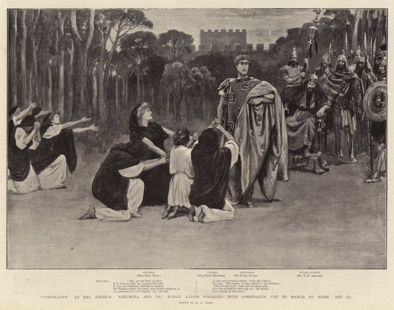 Coriolanus am Lyceum, Volumnia und die römischen Damen bitten Coriolanus, nicht auf Rom zu marschieren, Akt III von Henry Marriott Paget