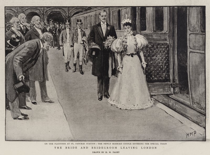 Die Braut und der Bräutigam verlassen London von Henry Marriott Paget