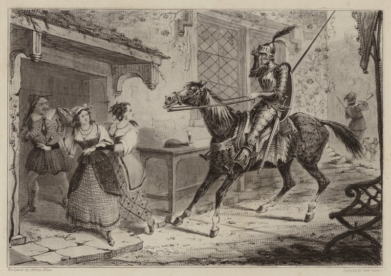 Ritter (Don Quixote) kommt im Gasthaus an von Henry Thomas Alken
