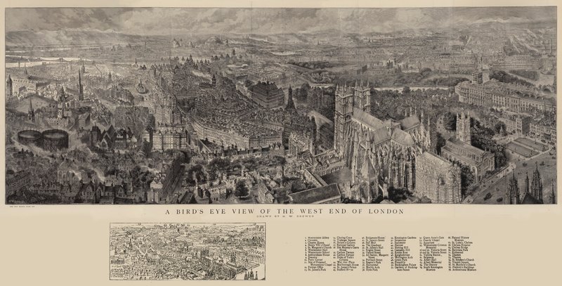 Vogelperspektive des West End von London von Henry William Brewer