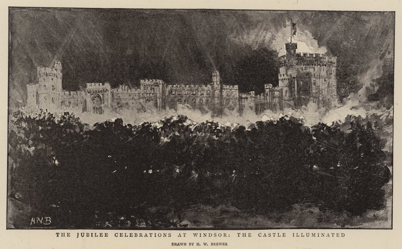 Die Jubiläumsfeierlichkeiten in Windsor, das Schloss beleuchtet von Henry William Brewer