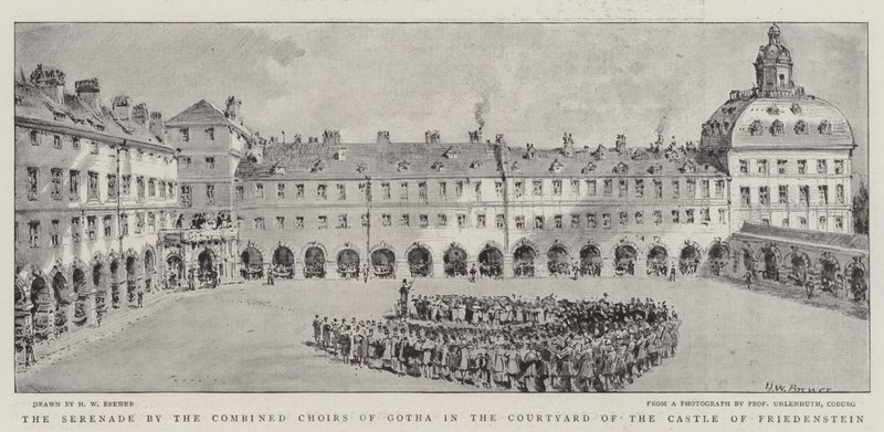 Die Serenade der vereinigten Chöre von Gotha im Innenhof des Schlosses Friedenstein von Henry William Brewer
