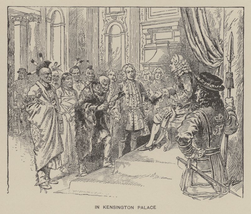 Empfang der Creek-Indianer durch König Georg II. im Kensington Palace von Henry Alexander (after) Ogden