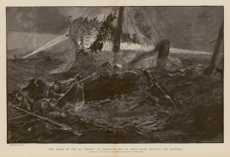 Rettung der Ertrinkenden während des Wracks der SS Utopia, Gibraltar (Gravur) von Henry Charles Seppings Wright