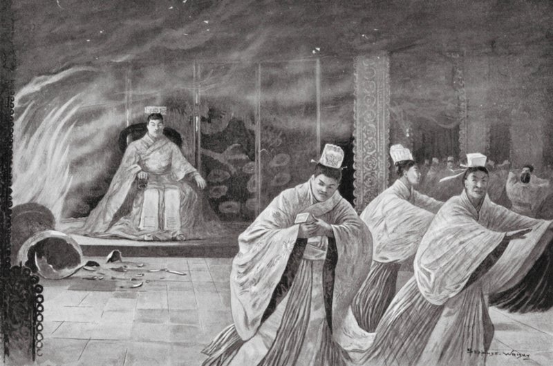 Der Kaiser verbrennt sich in seinem Palast von Henry Charles Seppings Wright