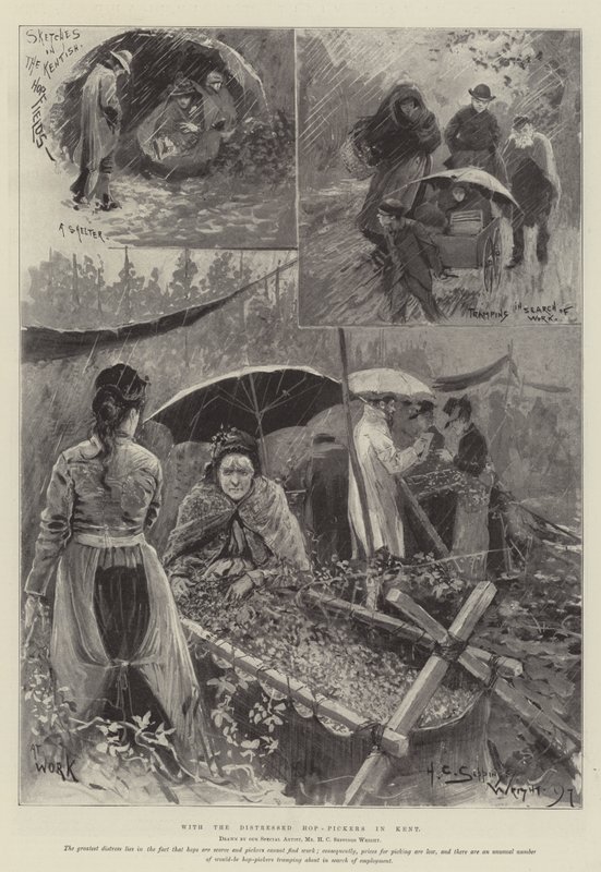Mit den notleidenden Hopfenpflückern in Kent von Henry Charles Seppings Wright