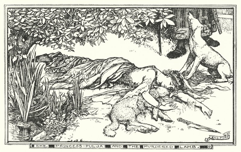 Die Prinzessin Pulja und das ermordete Lamm (Lithografie) von Henry Justice Ford