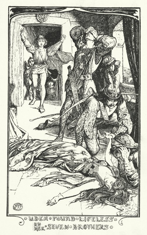Udea von ihren sieben Brüdern leblos gefunden (Gravur) von Henry Justice Ford