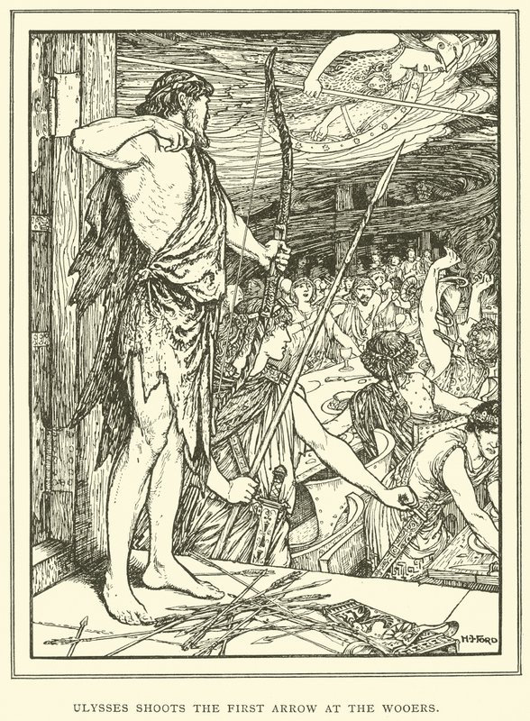 Odysseus schießt den ersten Pfeil auf die Freier von Henry Justice Ford