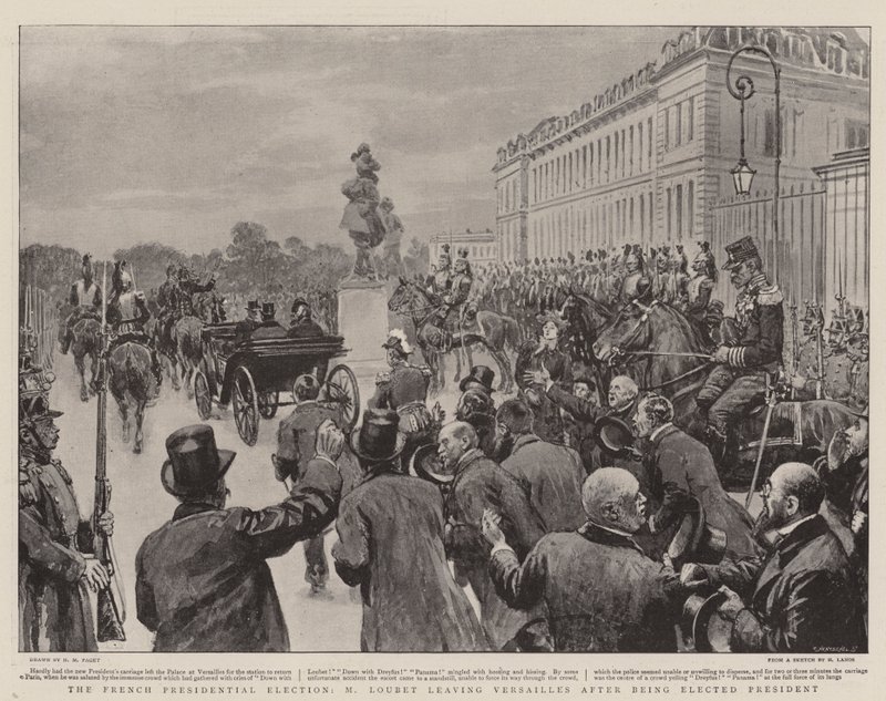 Die französische Präsidentschaftswahl, M. Loubet verlässt Versailles nach seiner Wahl zum Präsidenten von Henry Marriott Paget