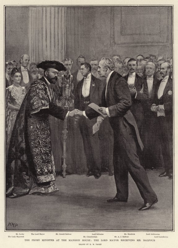 Der Premierminister im Mansion House, der Lord Mayor empfängt Mr. Balfour von Henry Marriott Paget