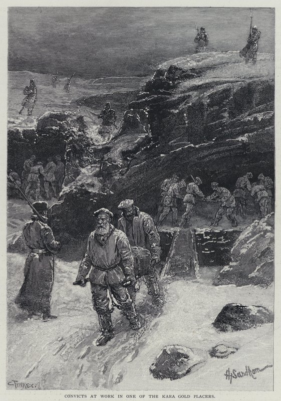Sträflinge bei der Arbeit in einem der Kara-Goldfelder von Henry Sandham