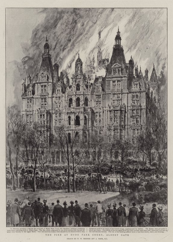 Das Feuer am Hyde Park Court, Albert Gate von Henry William Brewer