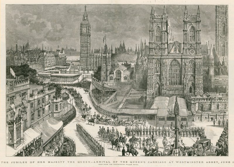 Das Jubiläum Ihrer Majestät der Königin - Ankunft der Kutsche der Königin an der Westminster Abbey von Henry William Brewer