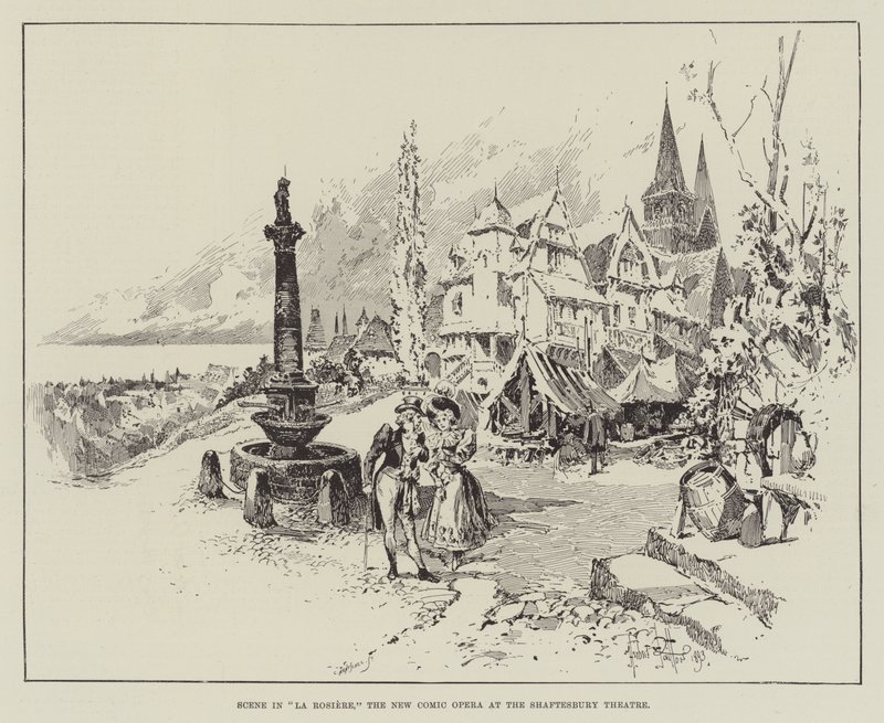 Szene in La Rosiere, der neuen komischen Oper im Shaftesbury Theatre von Herbert Railton