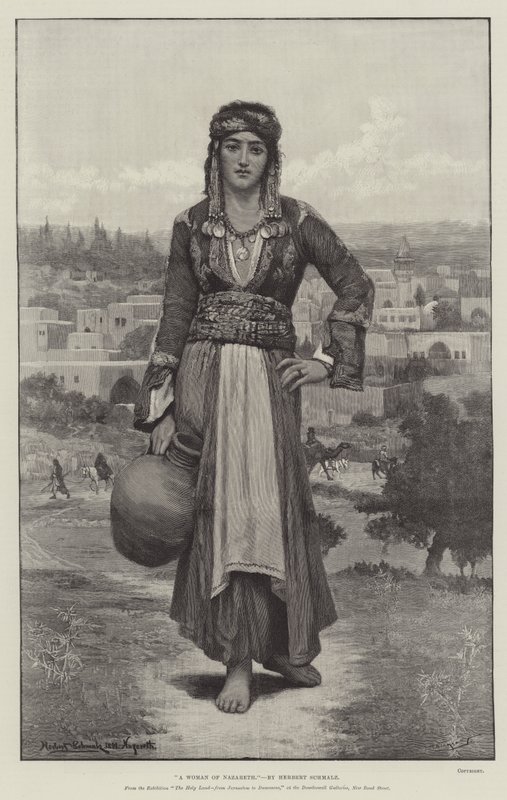 Eine Frau aus Nazareth, aus der Ausstellung Das Heilige Land, von Jerusalem nach Damaskus, in den Dowdeswell Galleries, New Bond Street von Herbert Gustave Schmalz