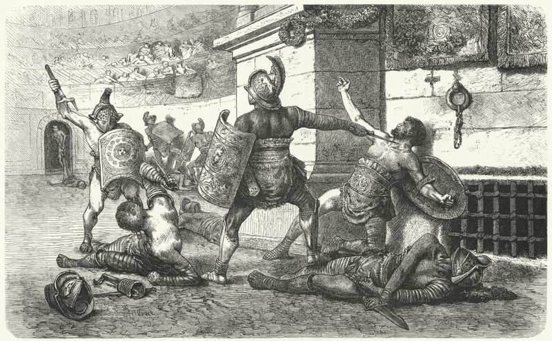 Gladiatoren kämpfen in der Arena im antiken Rom von Hermann Vogel