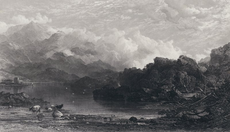 Ein Hochlandsee, Nebel ruht auf den Bergen von Horatio Macculloch