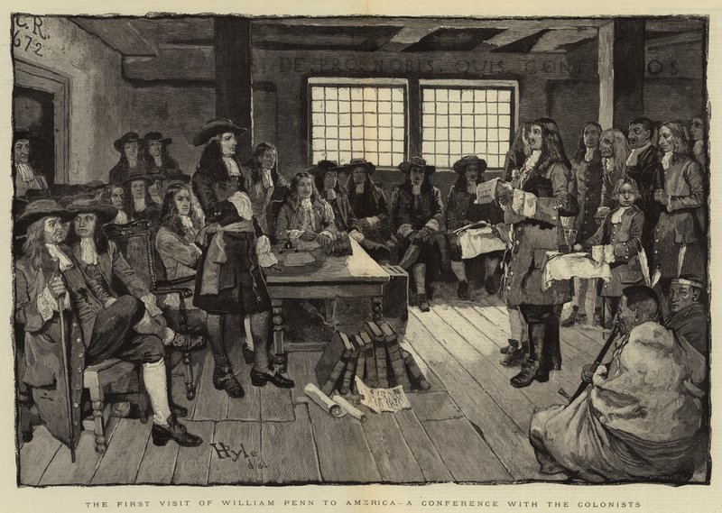 Der erste Besuch von William Penn in Amerika, eine Konferenz mit den Kolonisten von Howard Pyle