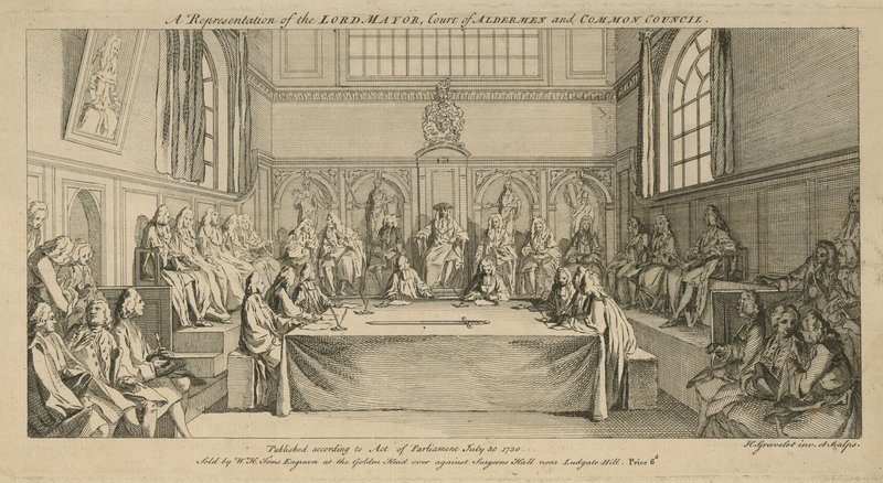 Eine Darstellung des Lord Mayor, Gerichtshof der Aldermen und des Gemeinderats von Hubert Francois Gravelot