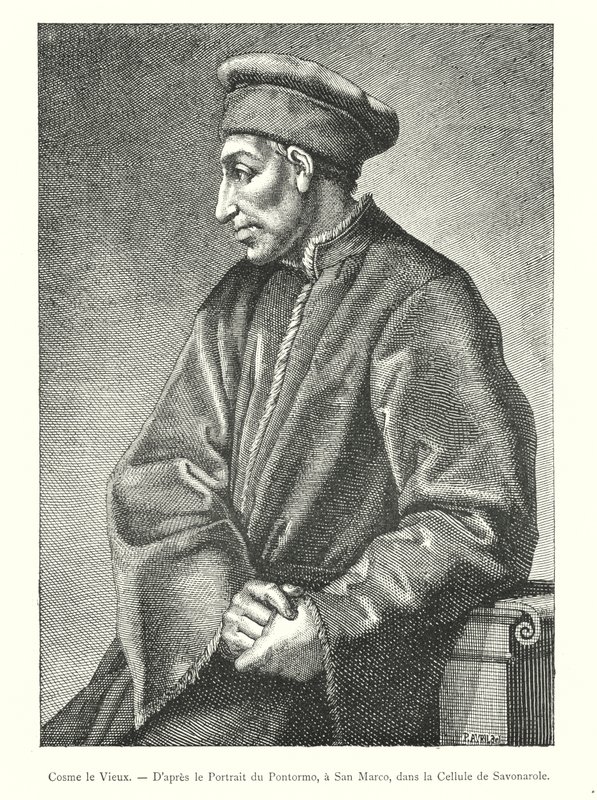 Cosme der Alte, nach dem Porträt von Pontormo, in San Marco, in der Zelle von Savonarola (Gravur) von Italian School
