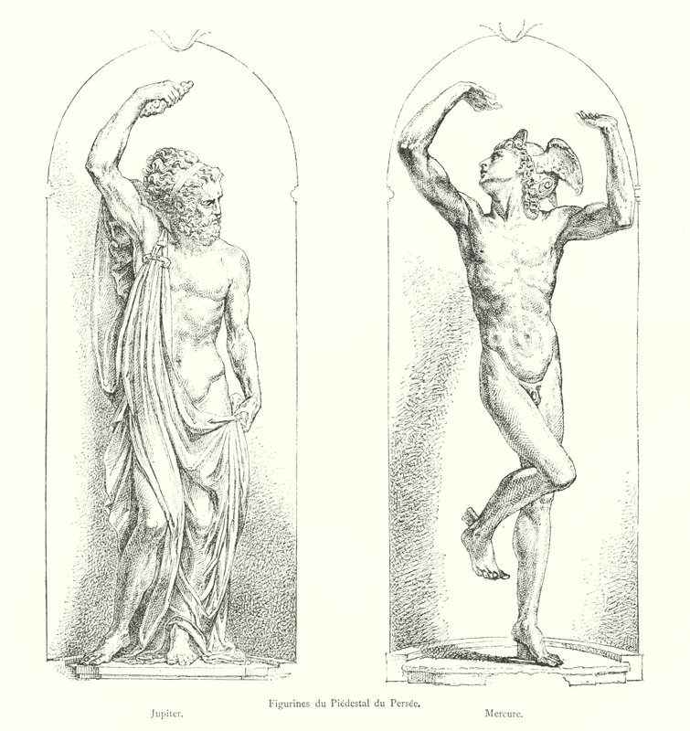 Figuren des Sockels des Perseus, Jupiter, Merkur von Italian School