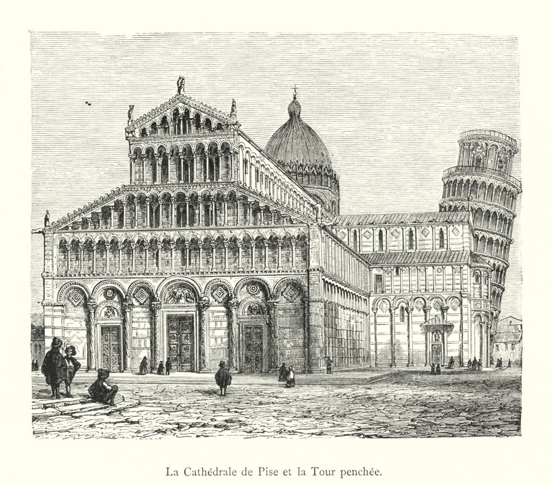 Die Kathedrale von Pisa und der Schiefe Turm (Stich) von Italian School