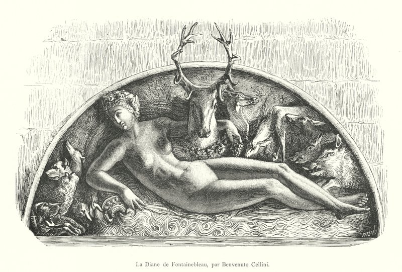 Diana von Fontainebleau, von Benvenuto Cellini (Gravur) von Italian School