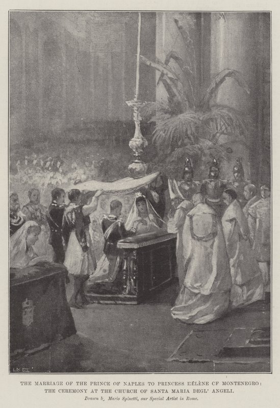 Die Hochzeit des Prinzen von Neapel mit Prinzessin Helene von Montenegro, die Zeremonie in der Kirche Santa Maria Degl