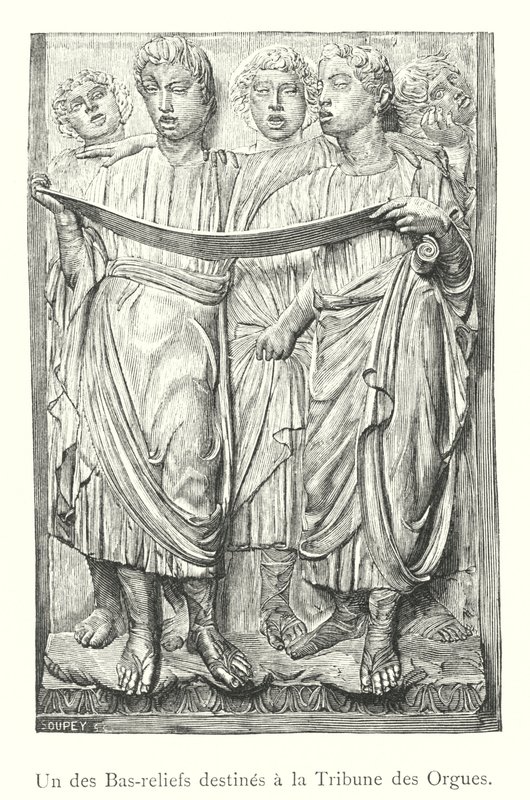 Eines der Basreliefs für die Orgeltribüne (Stich) von Italian School
