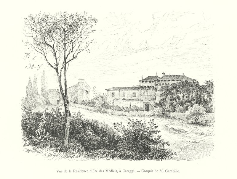 Ansicht der Sommerresidenz der Medici in Careggi, Skizze von M Gambillo von Italian School